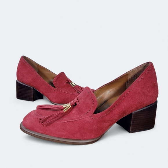 Naturalizer Trixie Red Suede Loafers Women's Size 7 Block Heel Tassels - Picture 1 of 12